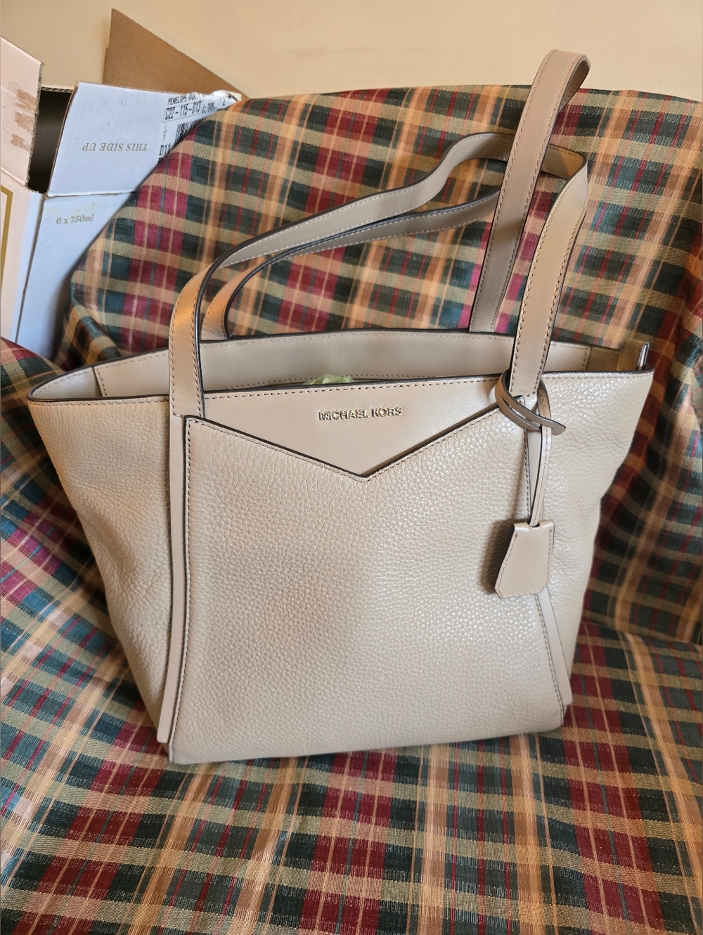 Michael Kors Pebbled Leather Neutral Tote in Light Tan Taupe Color